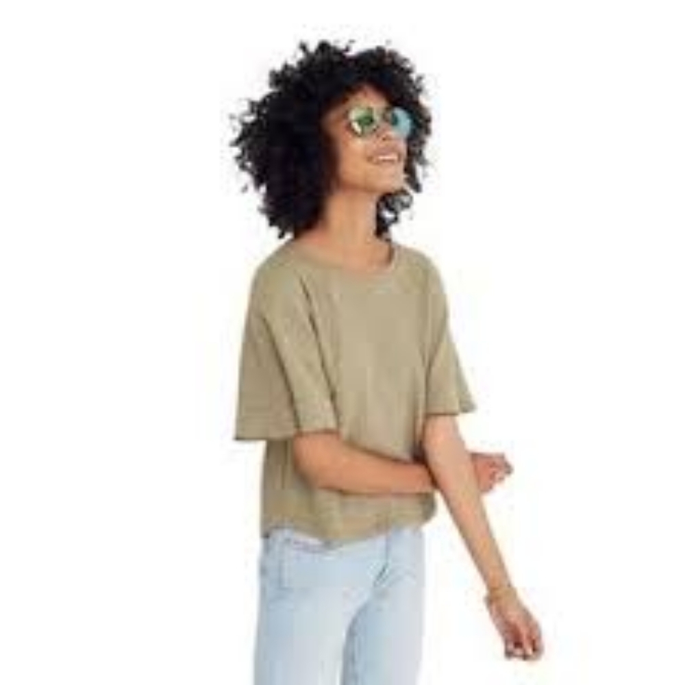 Madewell Textured & Thread Flutter Sleeve Top- XXS, Olive Green